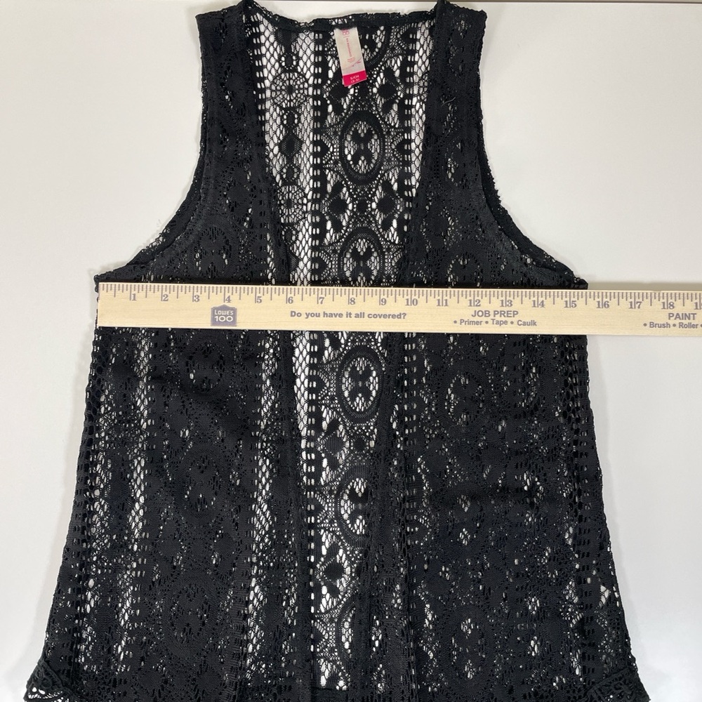 Boho Black Crochet Fringe Vest Open Front Sheer Festival Layering Piece Small - Picture 5 of 7